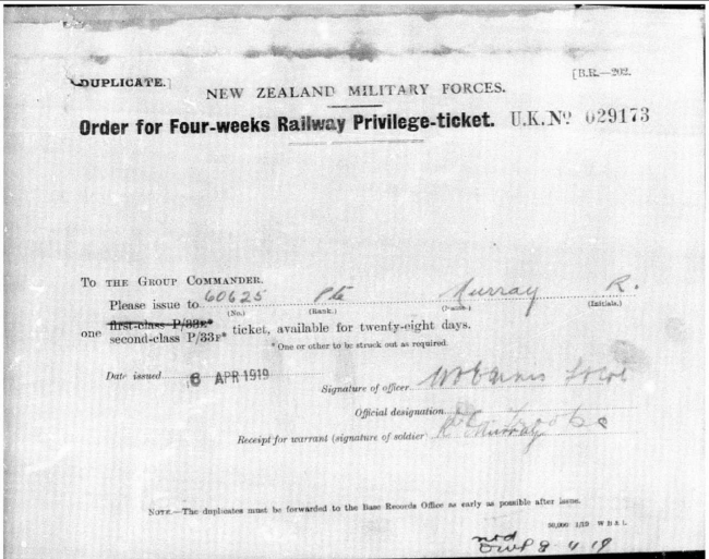 Railway Privilege Ticket for Raroa Murray
