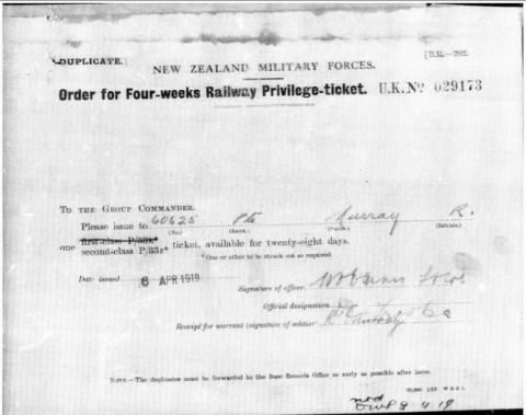 Railway Privilege Ticket for Raroa Murray
