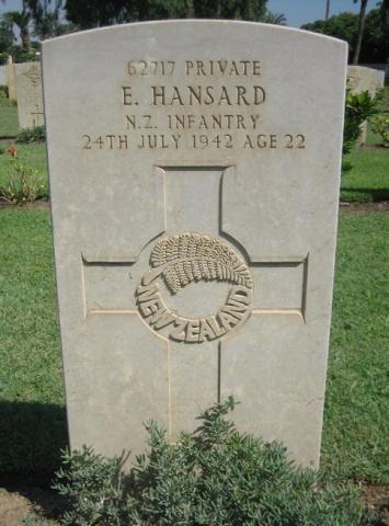 Epa Hansard's grave at Fayid War Cemetery, Egypt